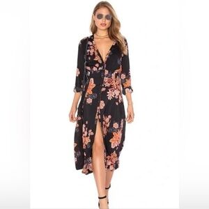 Free People Miranda Floral Printed Black Boho Festival Maxi Midi Dress Women's 6